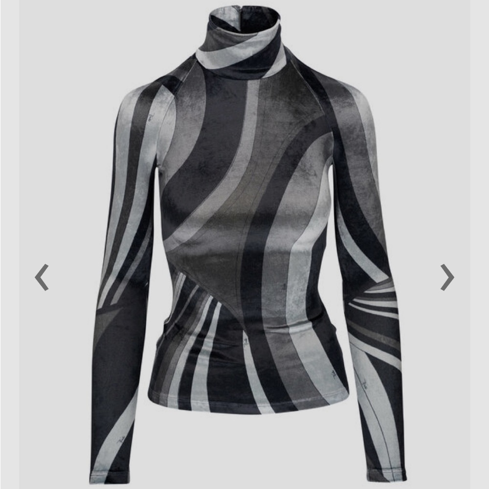 Pucci Iride-Print Velvet Turtleneck Top